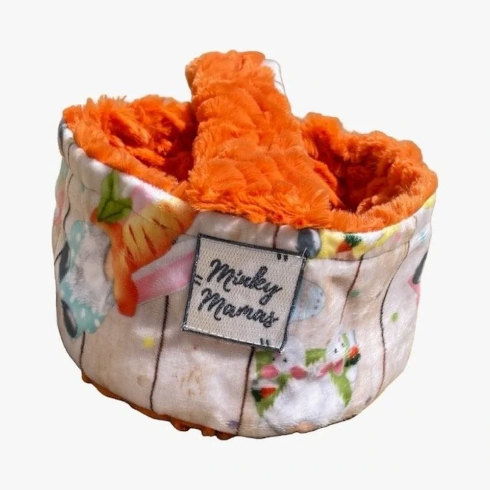 Minky Mamas Orange Multi-color Plush Gnome Easter Tote Bag 8x5